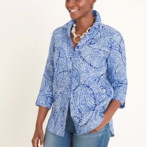 Chicos XL No-Iron Linen Paisley Shirt